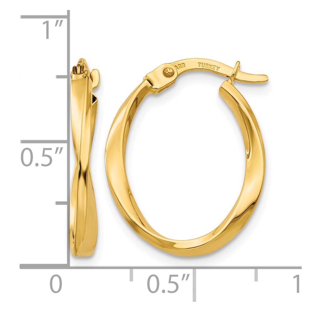 10k Gold Polished Twisted Oval Hoop Earrings (10TF683)
