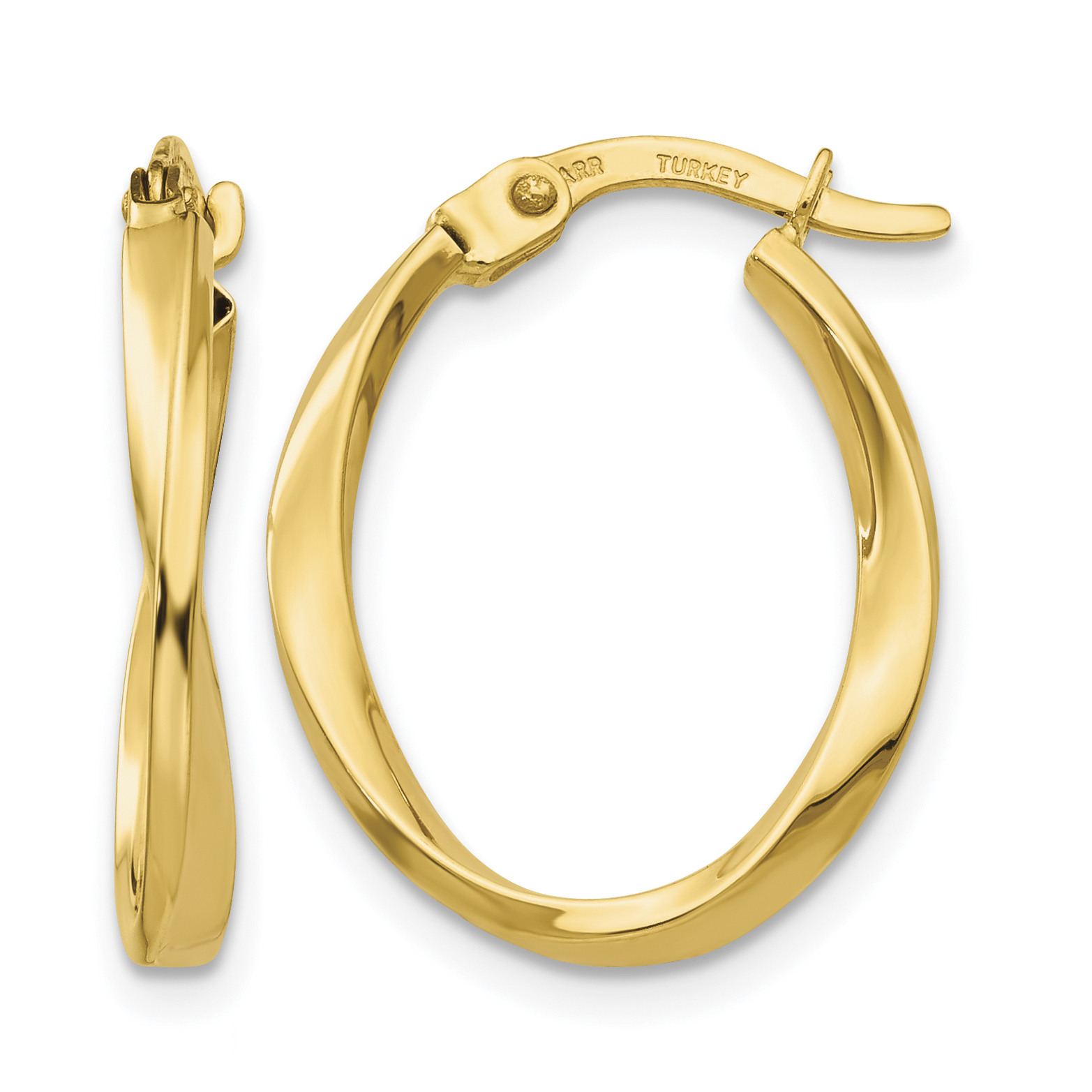 10k Gold Polished Twisted Oval Hoop Earrings (10TF683)