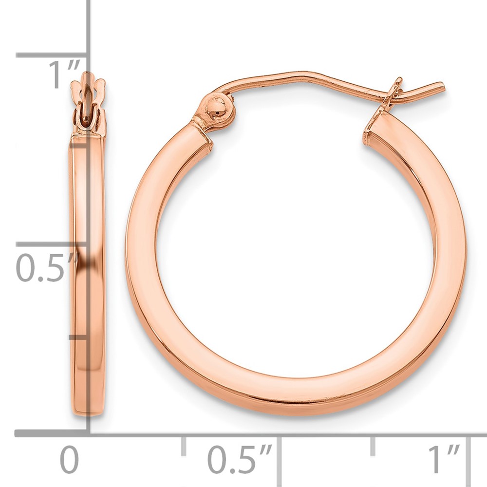 10k Rose Gold Lightweight Square Tube Hoop Earrings (10TF737)