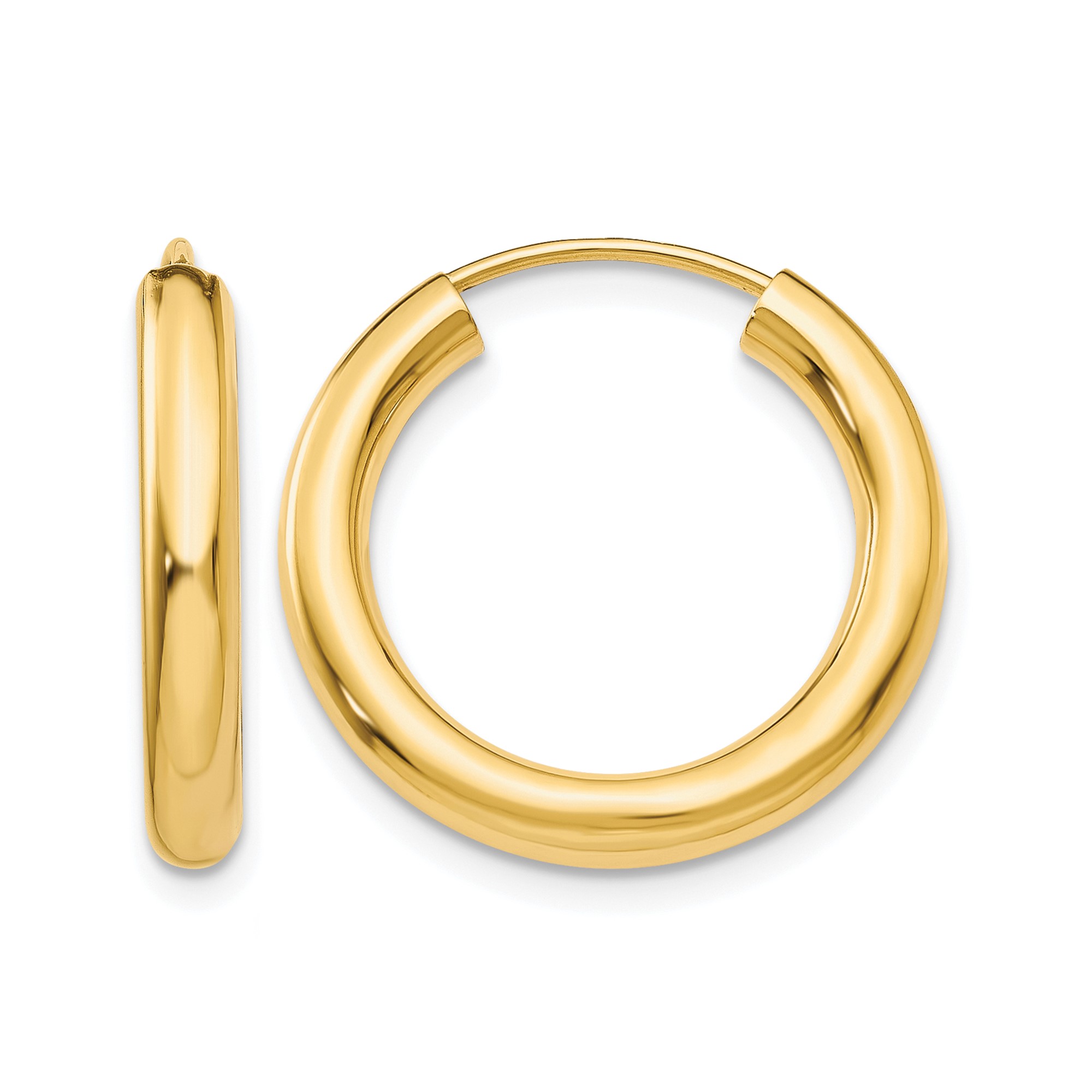 10K Yellow Gold 2.75mm Round Endless Hoop Earrings 0.8-2.1 Inch Womens