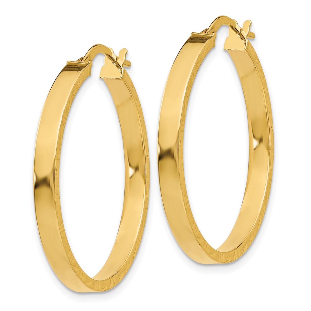 10k Diamond Cut Edge Large 3mm Polished Hoop Earrings (10TF812)