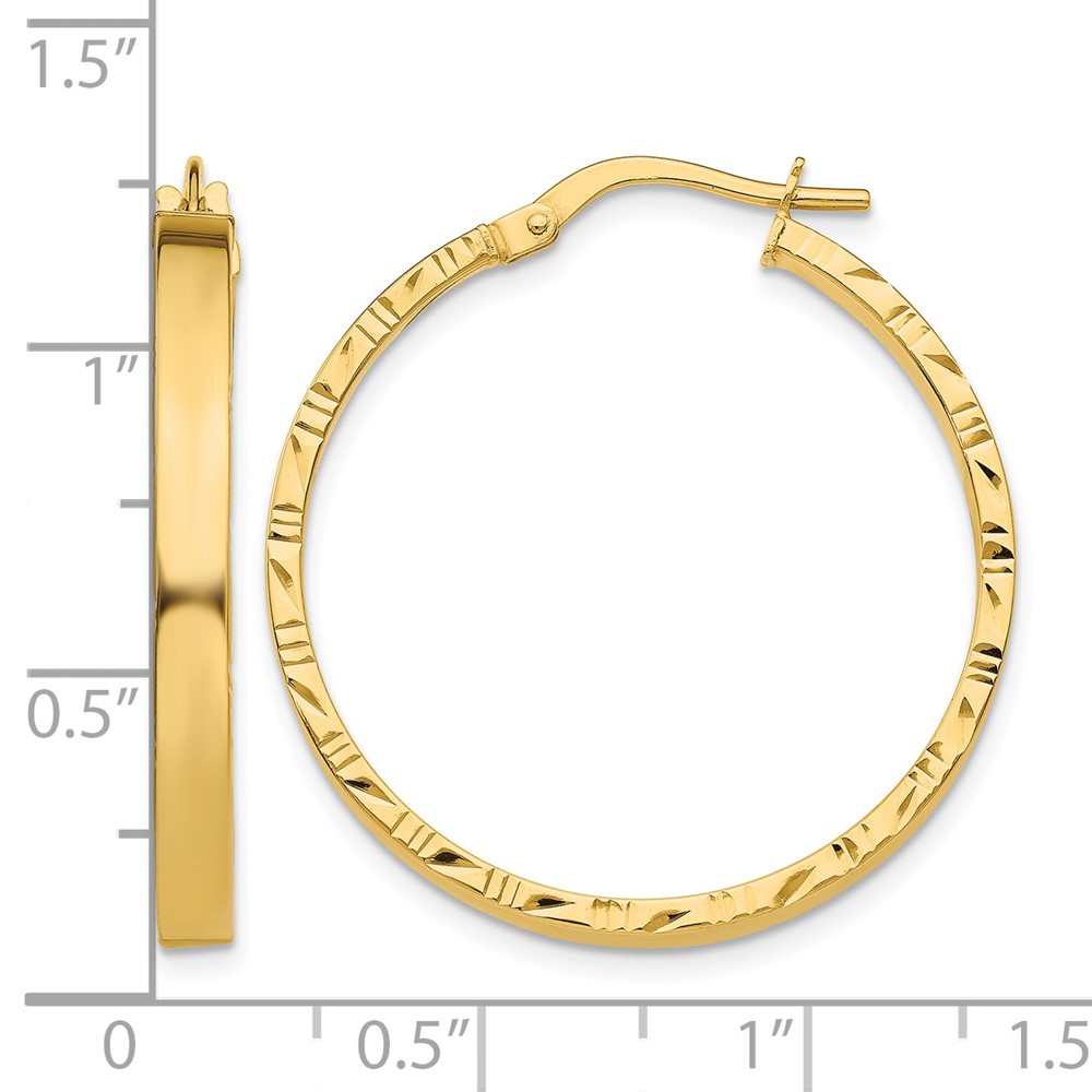 10k Diamond Cut Edge Large 3mm Polished Hoop Earrings (10TF812)
