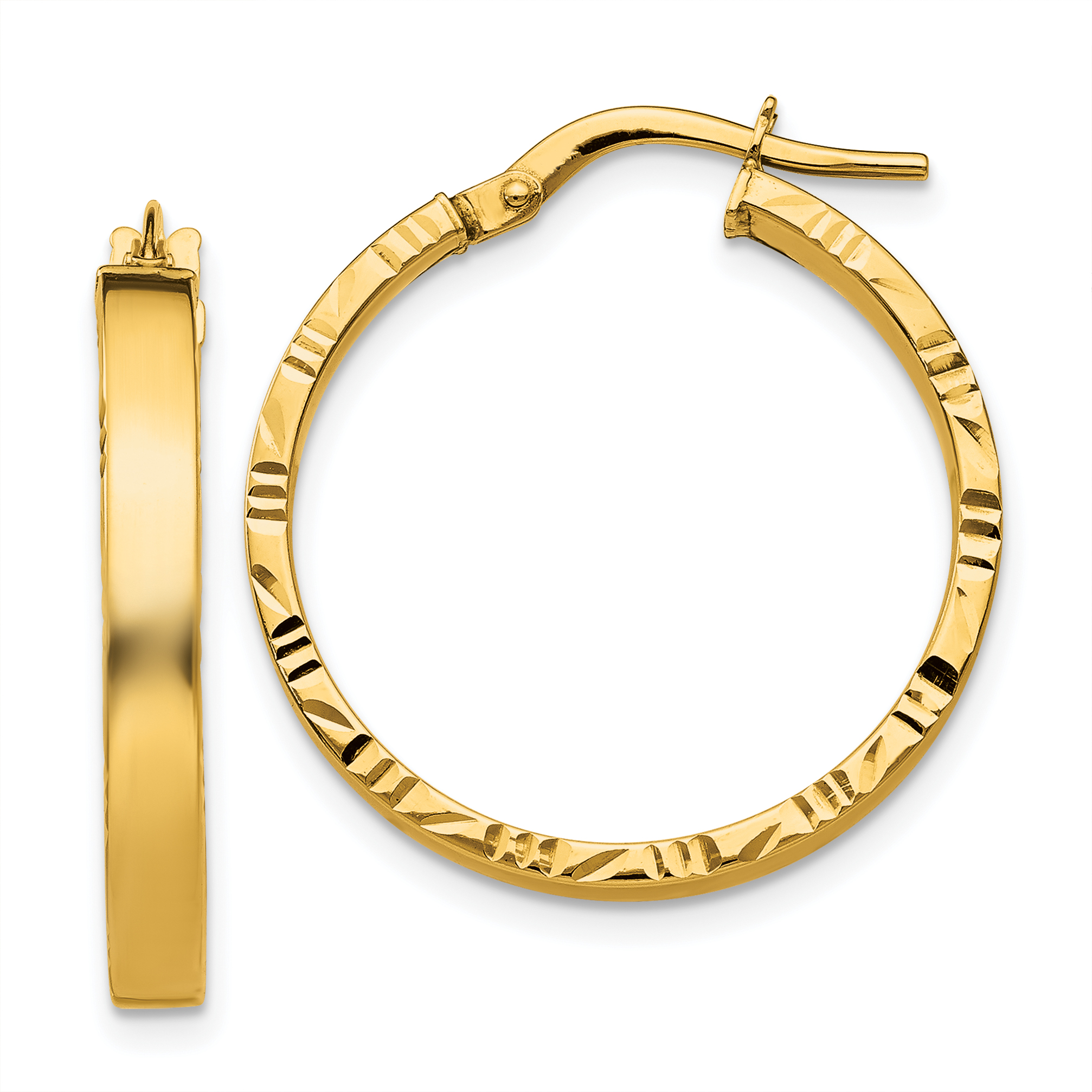 10k Diamond Cut Edge Medium 3mm Polished Hoop Earrings (10TF813)