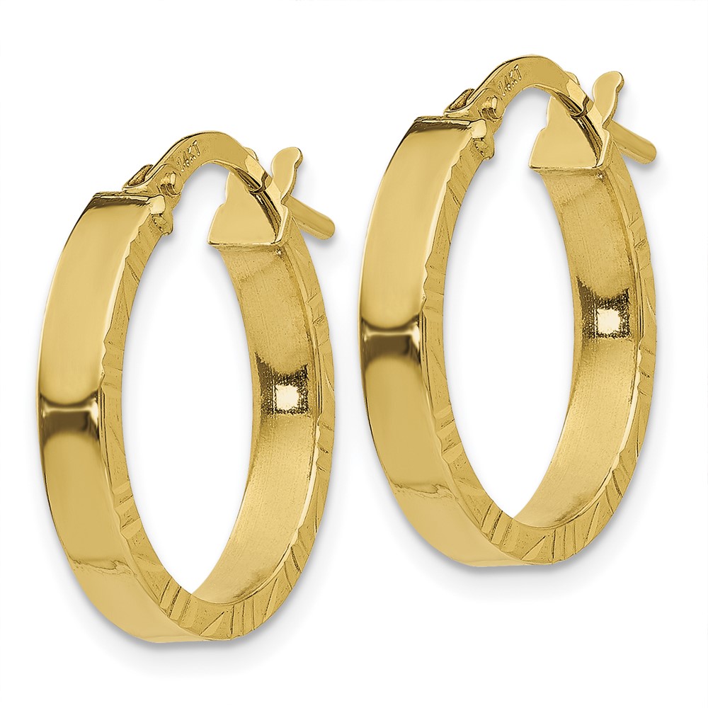 10k Small 3mm Diamond Cut Edge Polished Hoop Earrings (10TF814)