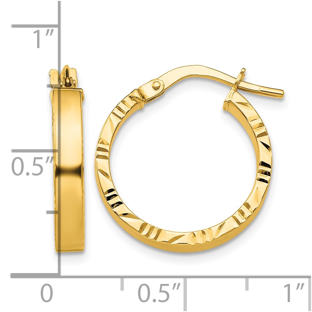 10k Small 3mm Diamond Cut Edge Polished Hoop Earrings (10TF814)