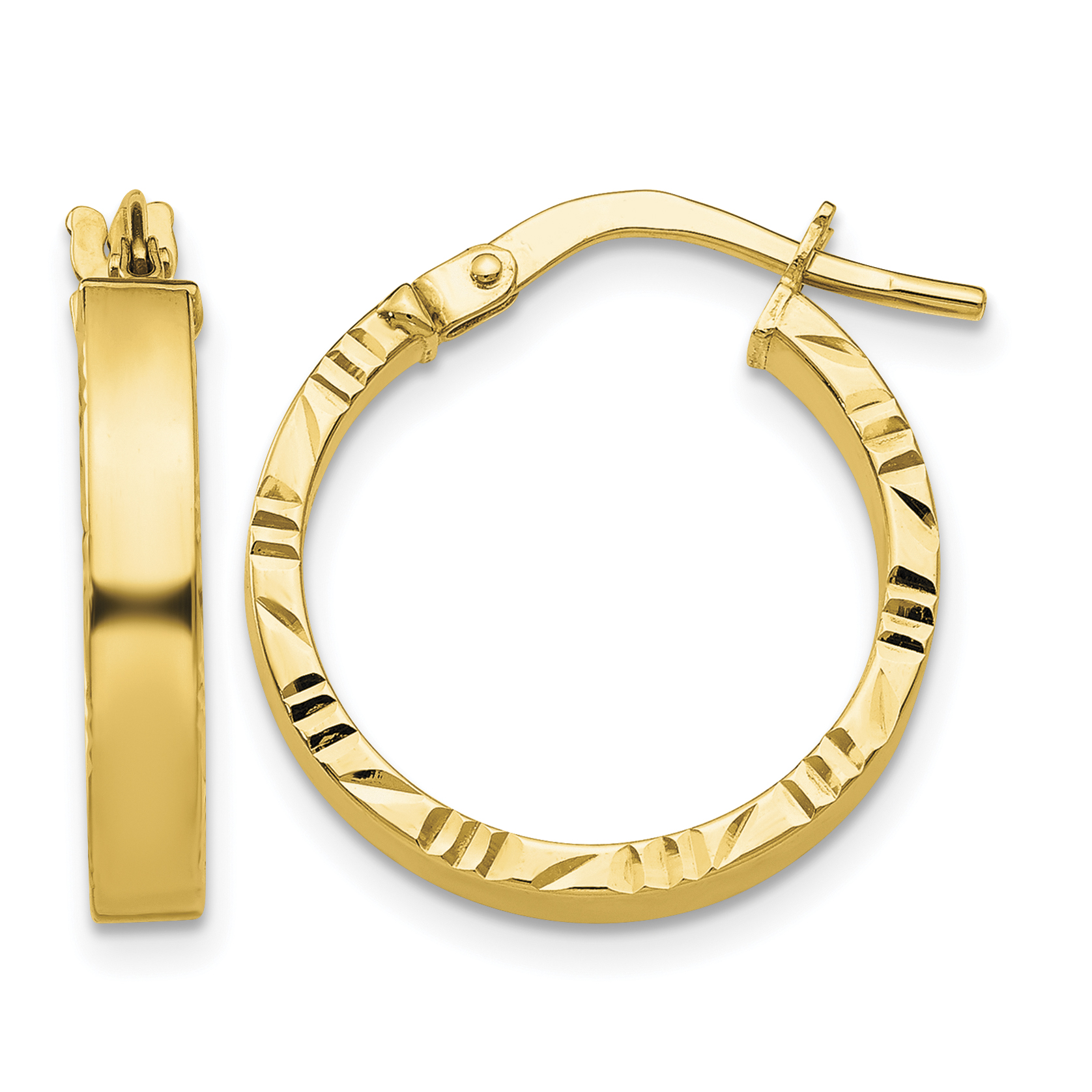 10k Small 3mm Diamond Cut Edge Polished Hoop Earrings (10TF814)