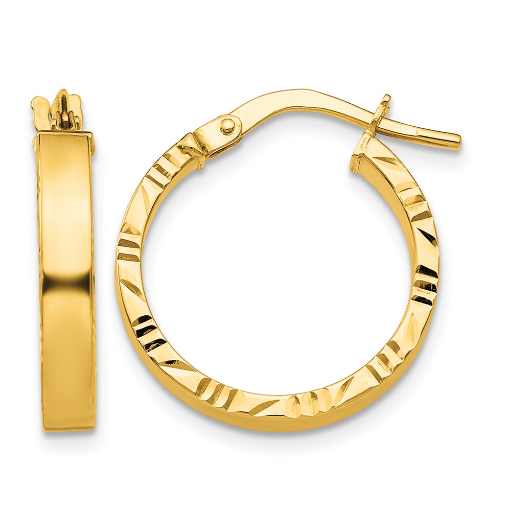 10k Small 3mm Diamond Cut Edge Polished Hoop Earrings (10TF814)
