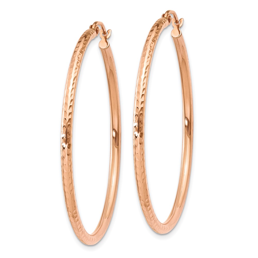 10K Rose Gold Polished Lightweight Large Diamond-cut Tube Hoop Earrings (10TF819)