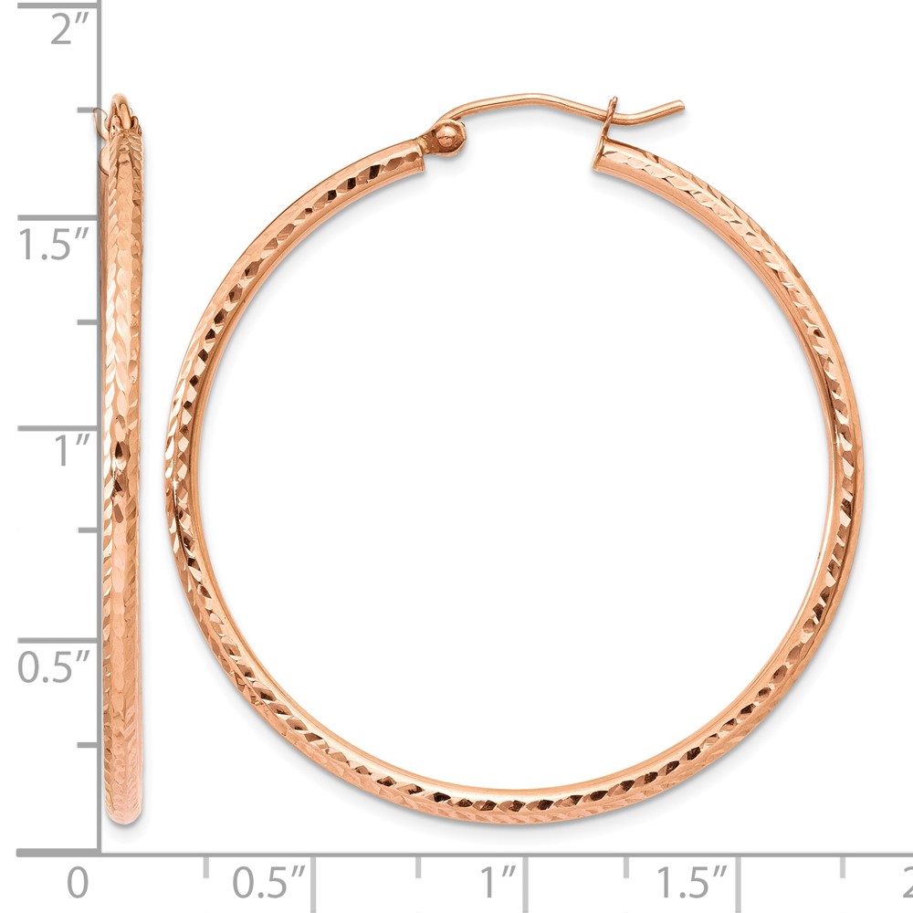 10K Rose Gold Polished Lightweight Large Diamond-cut Tube Hoop Earrings (10TF819)