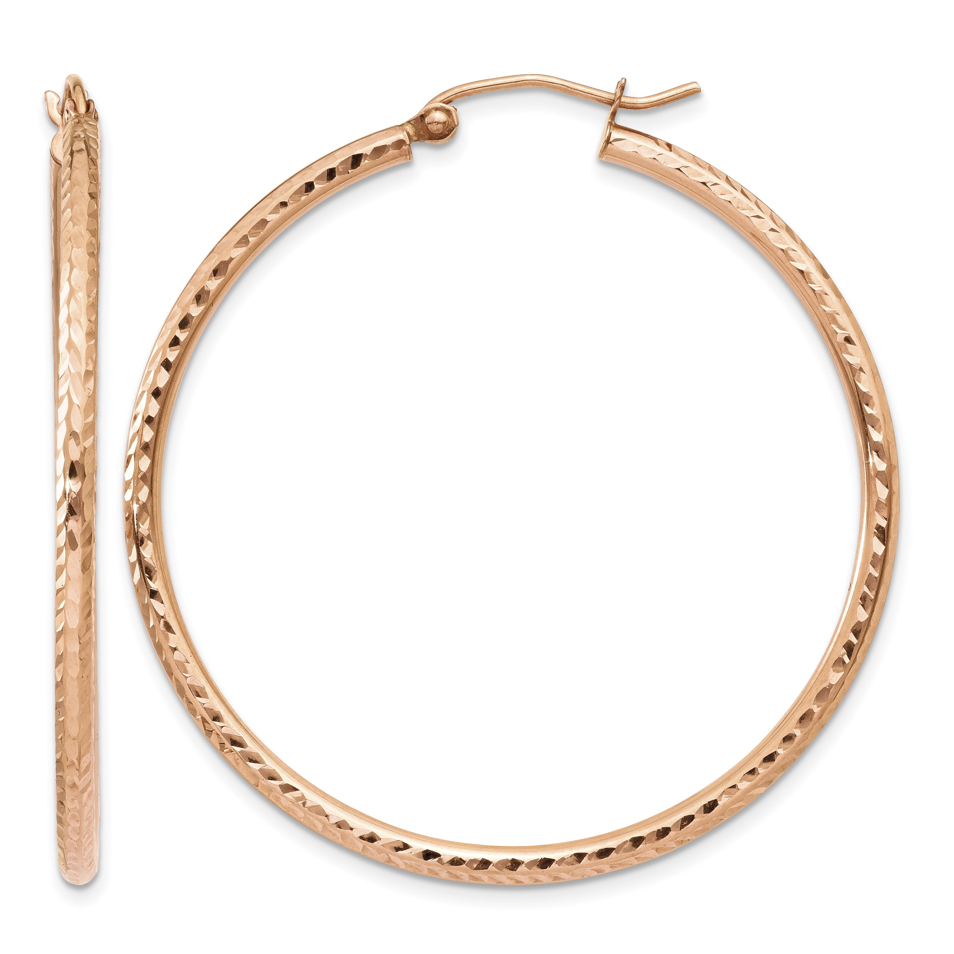 10K Rose Gold Polished Lightweight Large Diamond-cut Tube Hoop Earrings (10TF819)