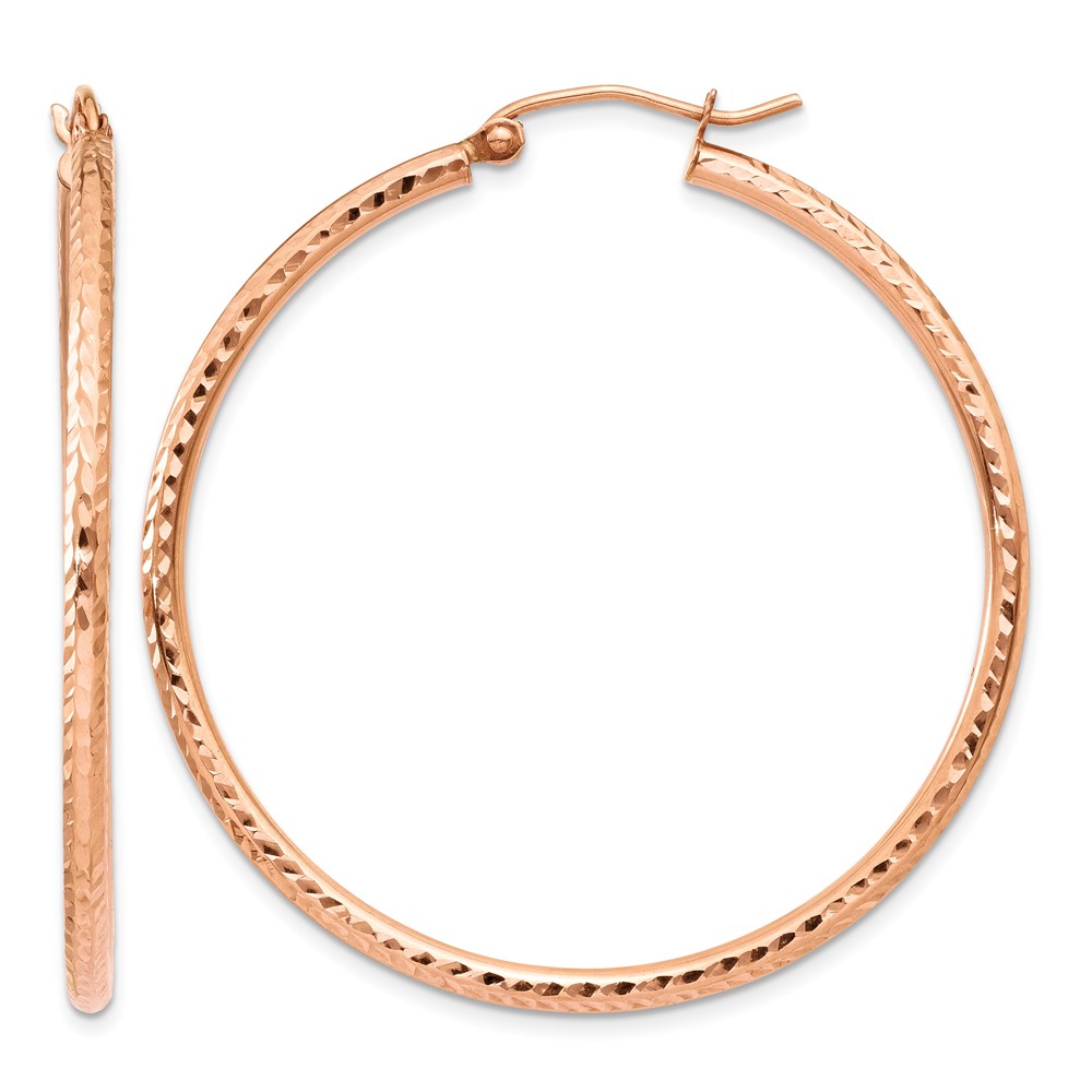 10K Rose Gold Polished Lightweight Large Diamond-cut Tube Hoop Earrings (10TF819)