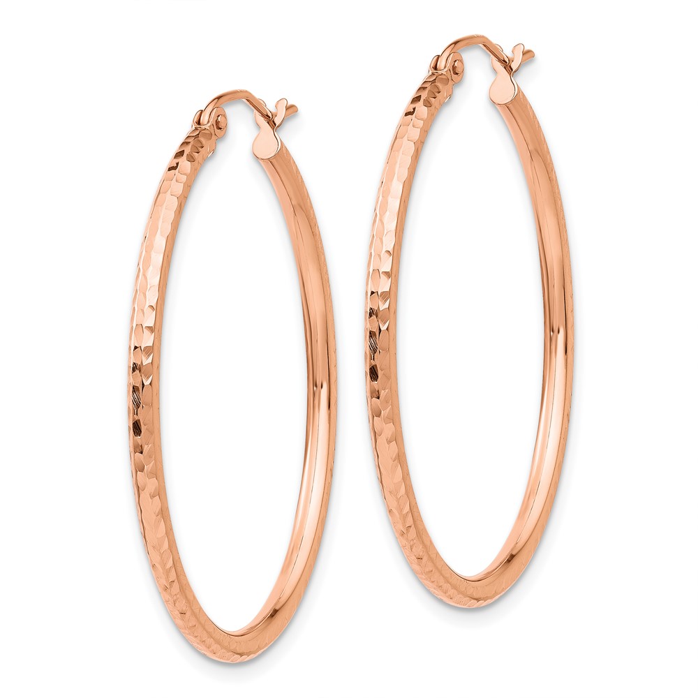 10K Rose Gold Polished Lightweight Large Diamond-cut Tube Hoop Earrings (10TF820)