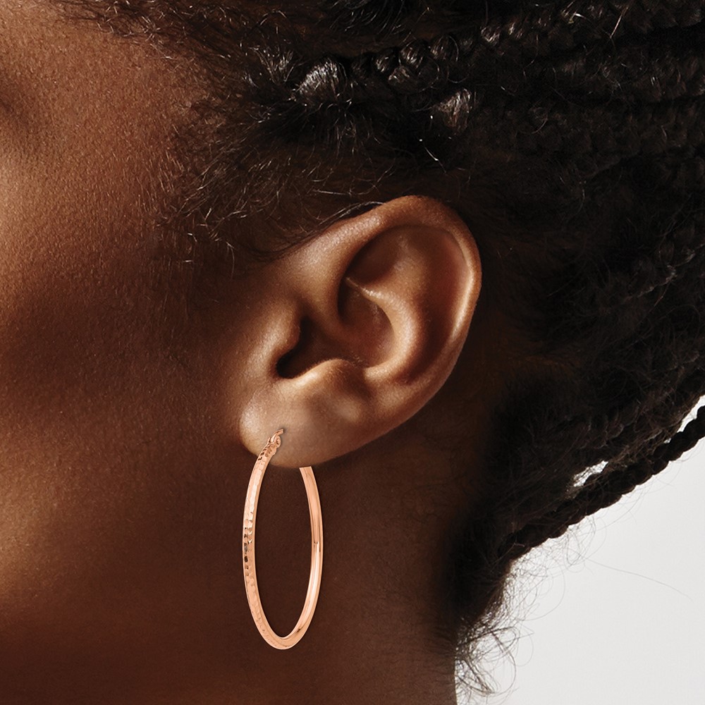 10K Rose Gold Polished Lightweight Large Diamond-cut Tube Hoop Earrings (10TF820)