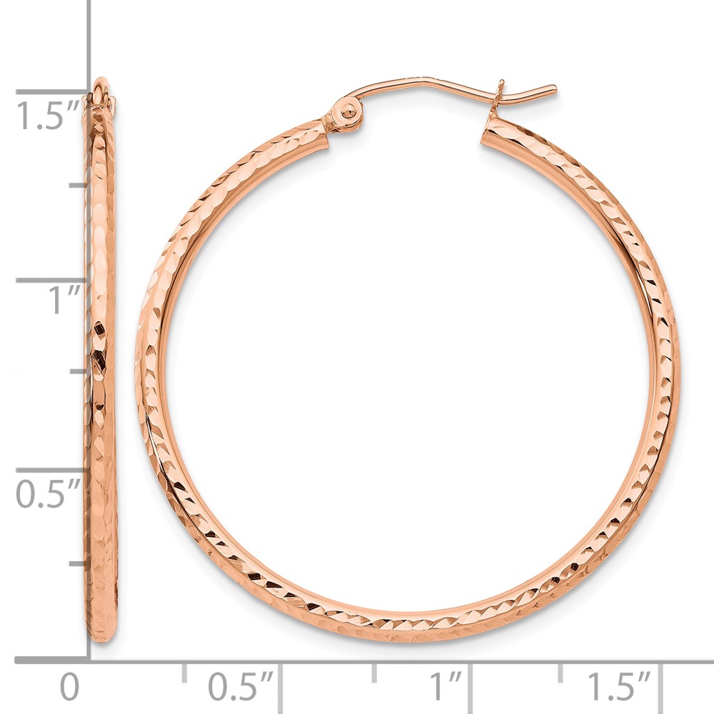 10K Rose Gold Polished Lightweight Large Diamond-cut Tube Hoop Earrings (10TF820)