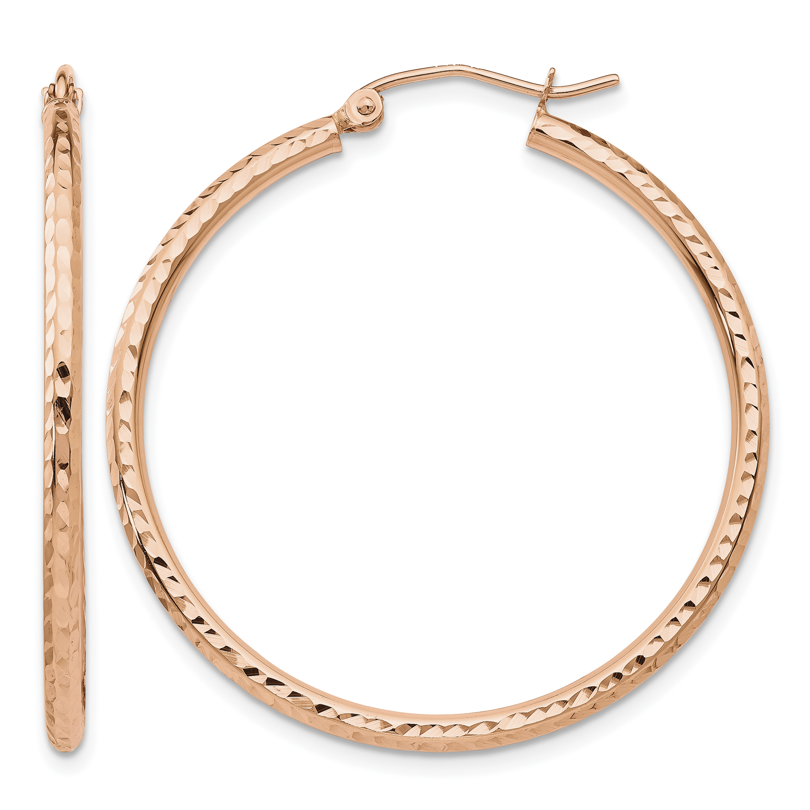 10K Rose Gold Polished Lightweight Large Diamond-cut Tube Hoop Earrings (10TF820)