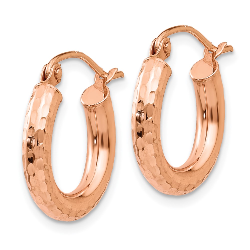 10K Rose Gold Polished Lightweight Small Diamond-cut Tube Hoop Earrings (10TF822)
