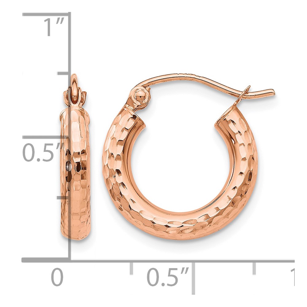 10K Rose Gold Polished Lightweight Small Diamond-cut Tube Hoop Earrings (10TF822)