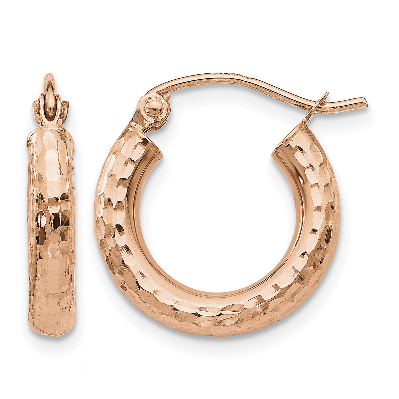 10K Rose Gold Polished Lightweight Small Diamond-cut Tube Hoop Earrings (10TF822)