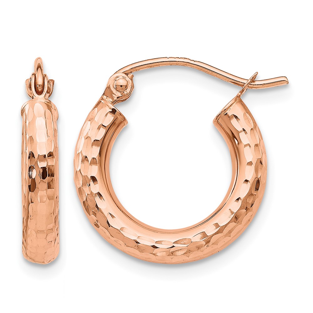 10K Rose Gold Polished Lightweight Small Diamond-cut Tube Hoop Earrings (10TF822)
