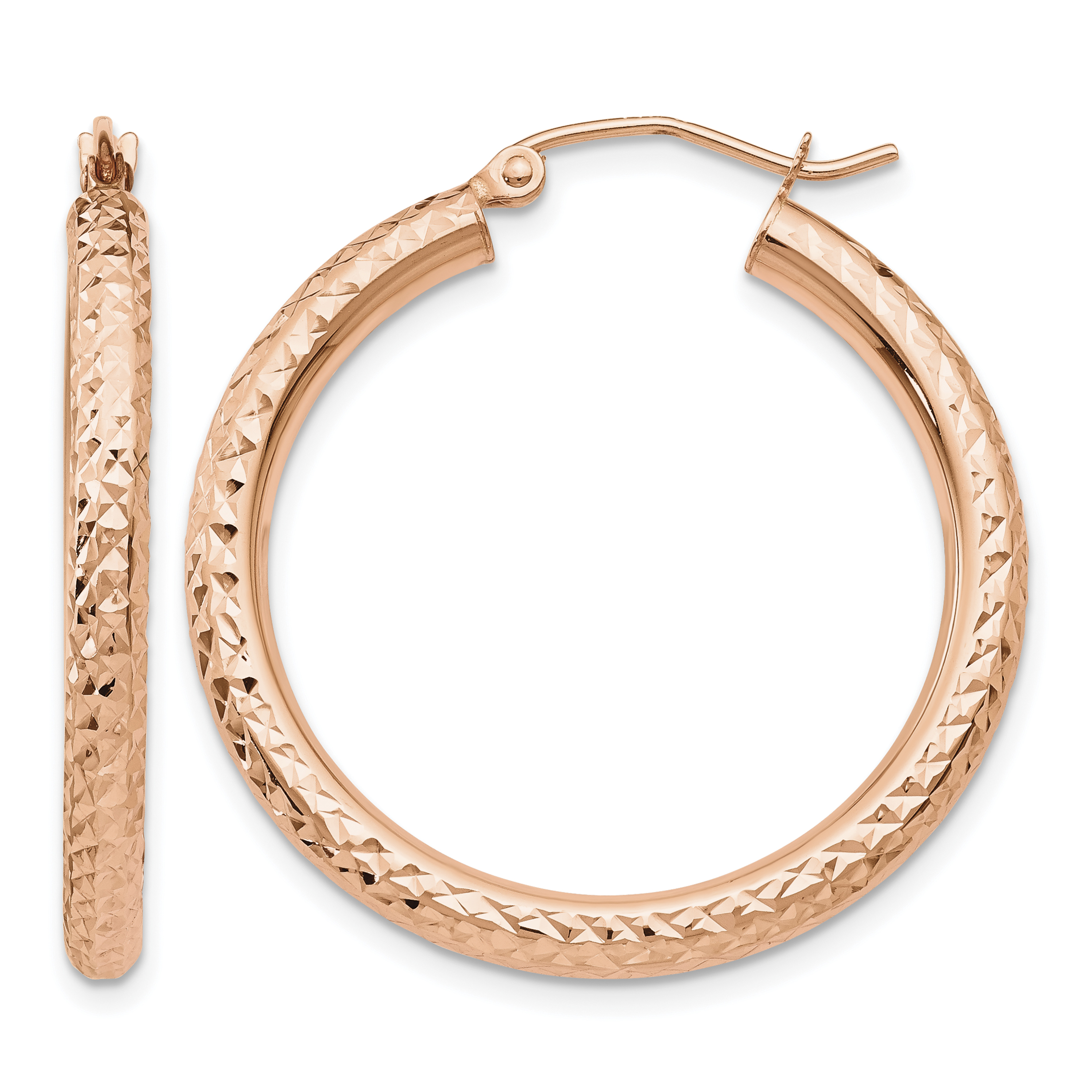 10K Rose Gold Diamond-cut 3mm Round Hoop Earrings (10TF823)