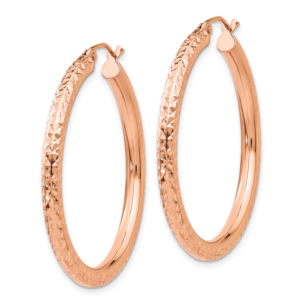 10K Rose Gold Diamond-cut 3mm Round Hoop Earrings (10TF824)