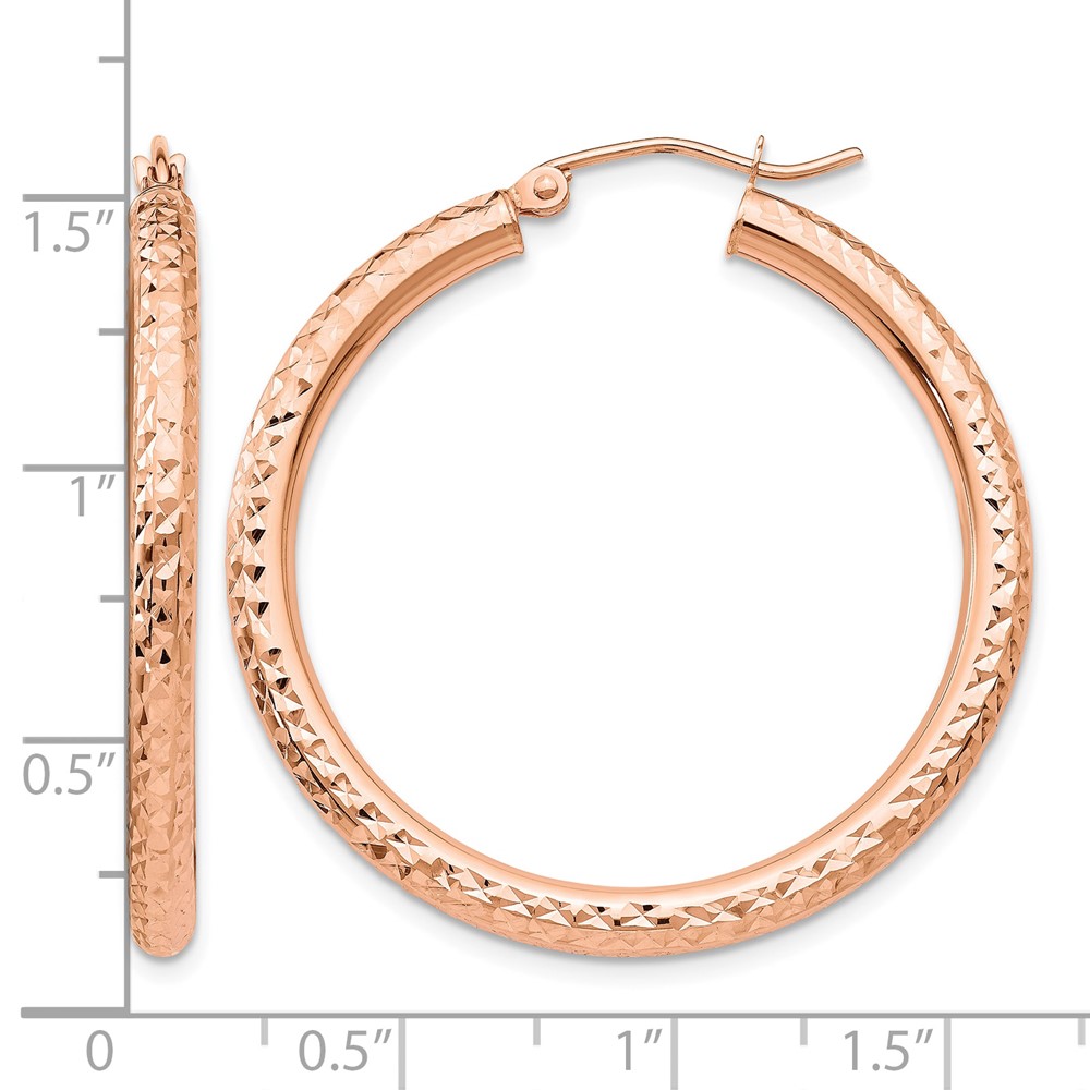 10K Rose Gold Diamond-cut 3mm Round Hoop Earrings (10TF824)