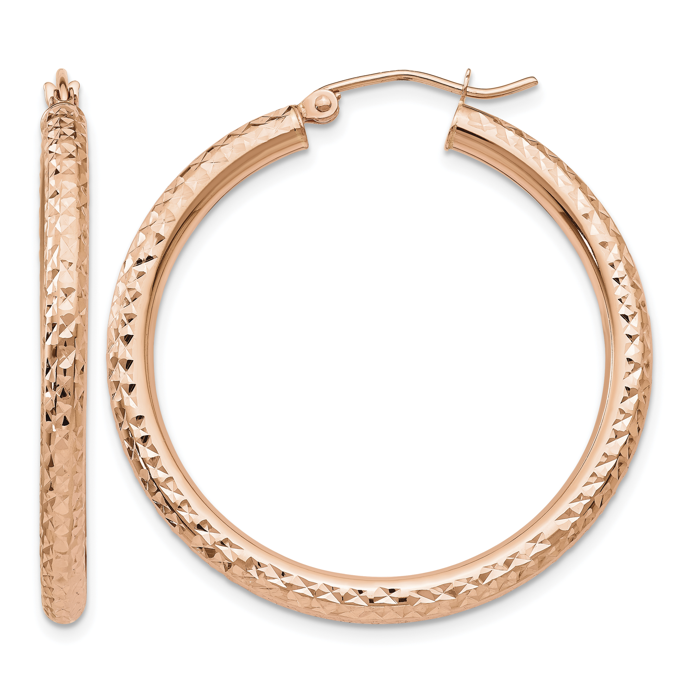 10K Rose Gold Diamond-cut 3mm Round Hoop Earrings (10TF824)