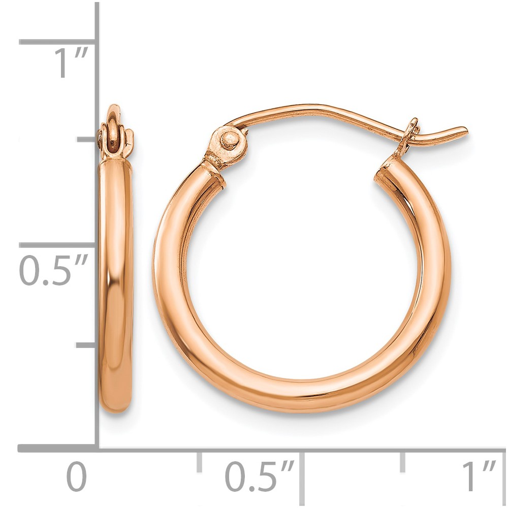 10k Rose Gold Polished 2.5mm Lightweight Tube Hoop Earrings (10TF829)
