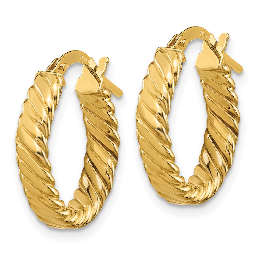 10k 3mm Patterned Oval Hoop Earrings (10TF868)