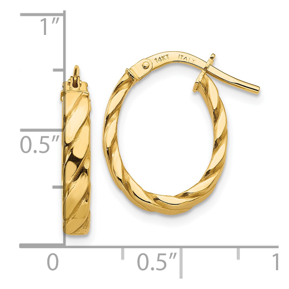 10k 3mm Patterned Oval Hoop Earrings (10TF868)