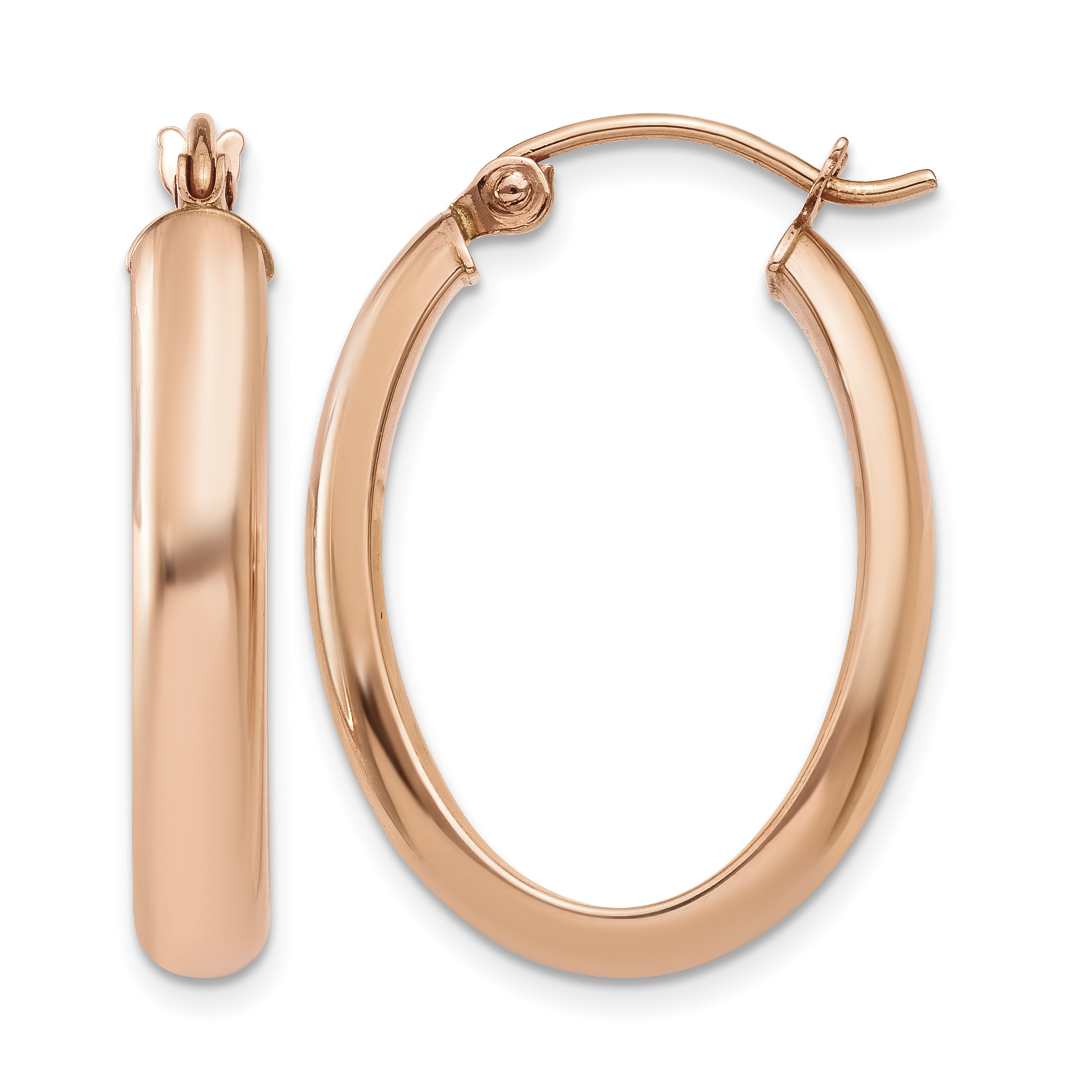 10k Rose Gold Polished Half-Round Oval Hoop Earrings (10TF975)