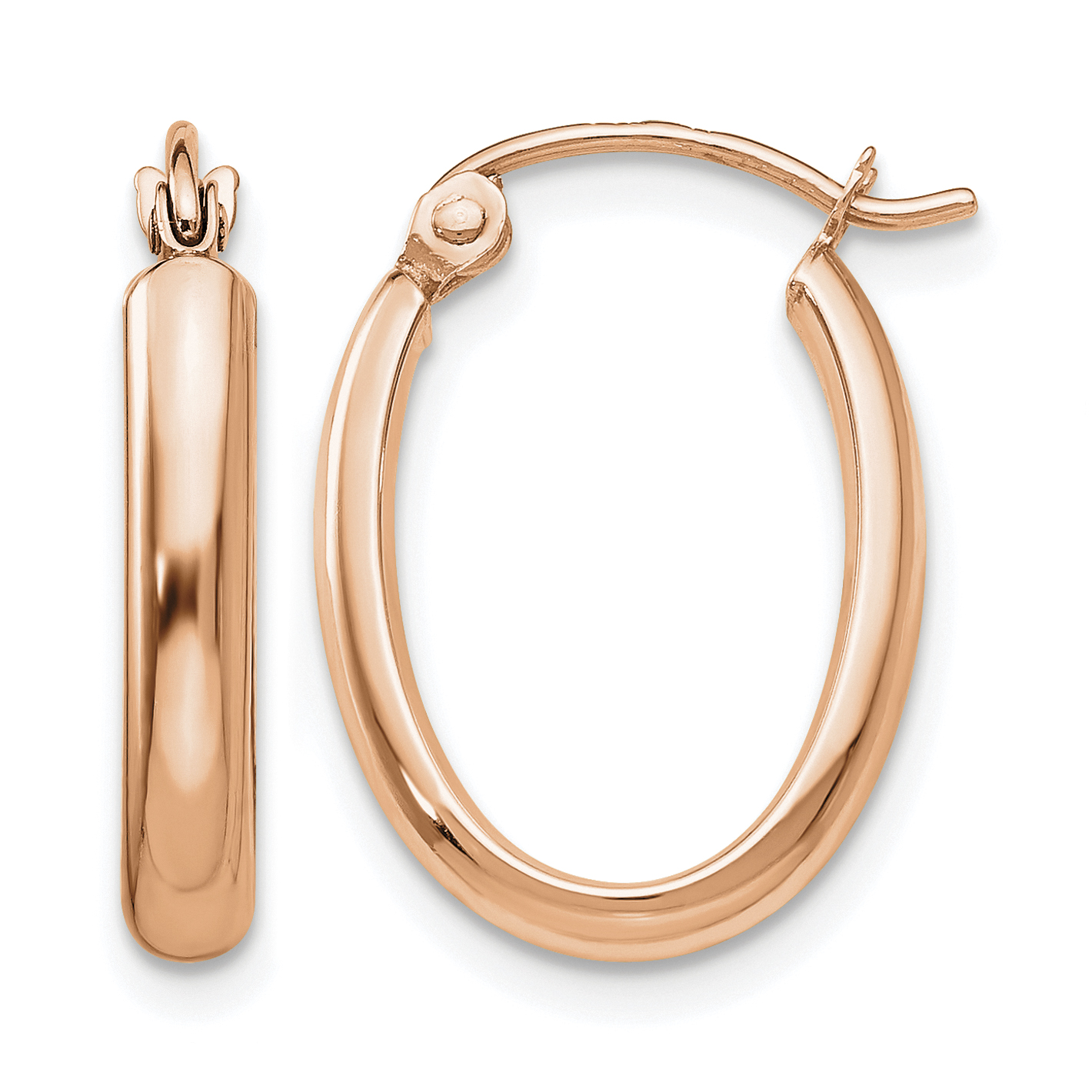 10k Rose Gold Polished Half-Round Oval Hoop Earrings (10TF976)