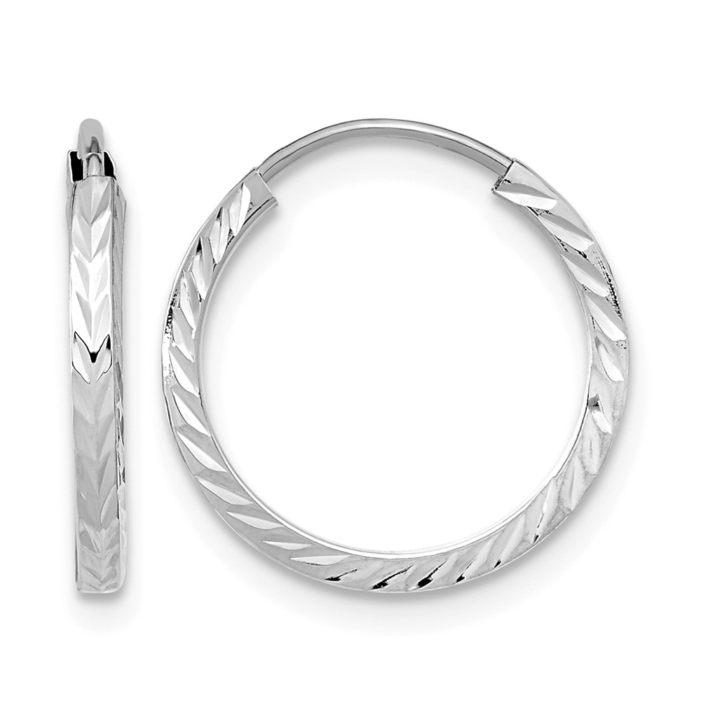 10K White Gold Diamond-cut Square Tube Endless Hoop Earrings (10TF993W)
