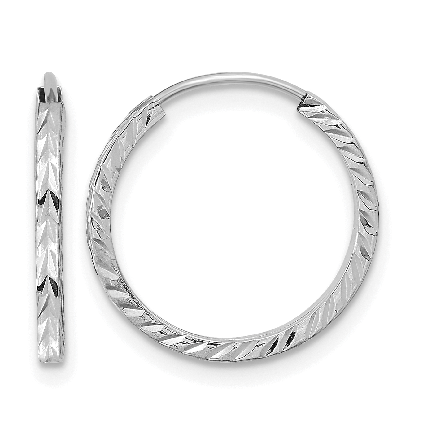 10K White Gold Diamond-cut Square Tube Endless Hoop Earrings (10TF994W)
