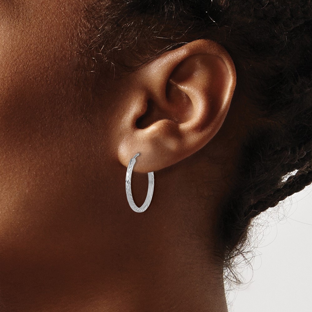 10K White Gold Diamond-cut Square Tube Endless Hoop Earrings (10TF995W)