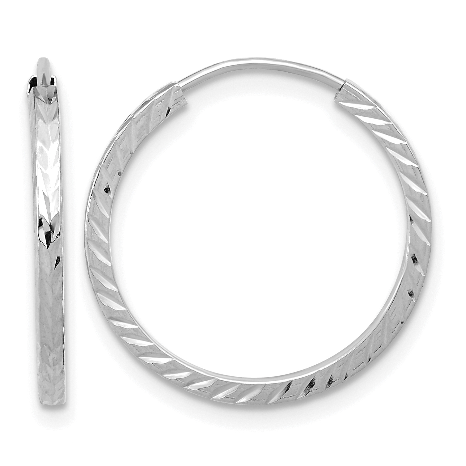 10K White Gold Diamond-cut Square Tube Endless Hoop Earrings (10TF995W)