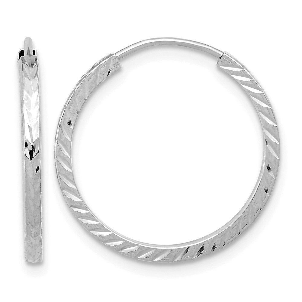 10K White Gold Diamond-cut Square Tube Endless Hoop Earrings (10TF995W)