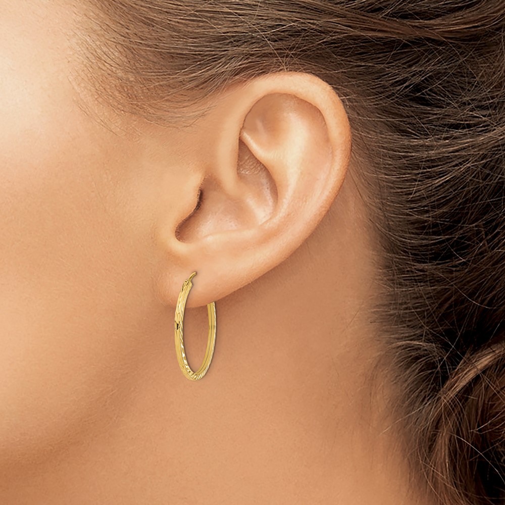 10k Diamond-cut Square Tube Endless Hoop Earrings (10TF996)