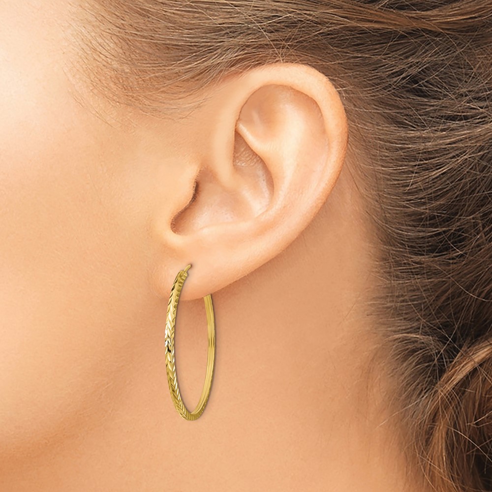 10k Diamond-cut Square Tube Endless Hoop Earrings (10TF998)