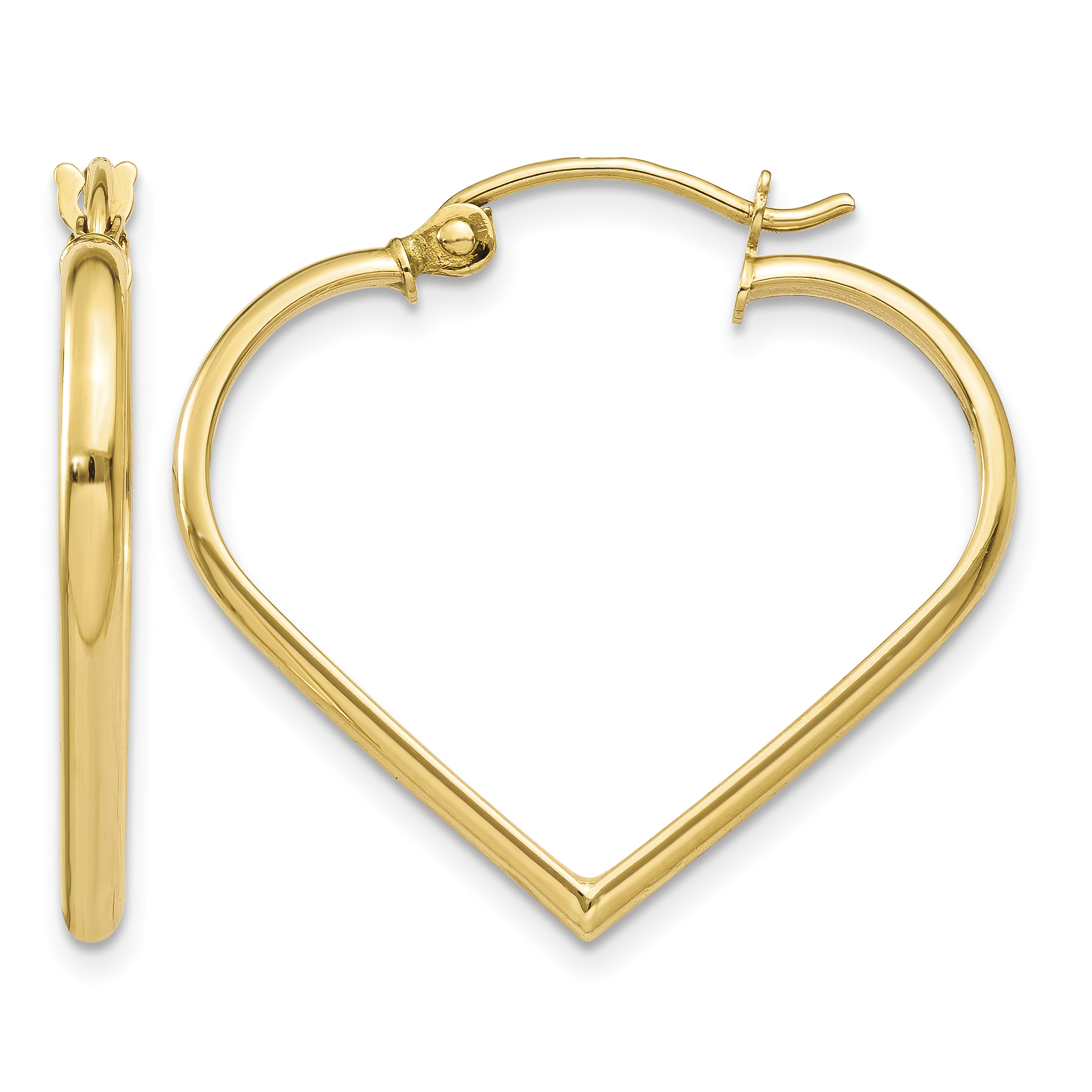 10k Polished 2mm Heart Hoop Earrings (10TH287)