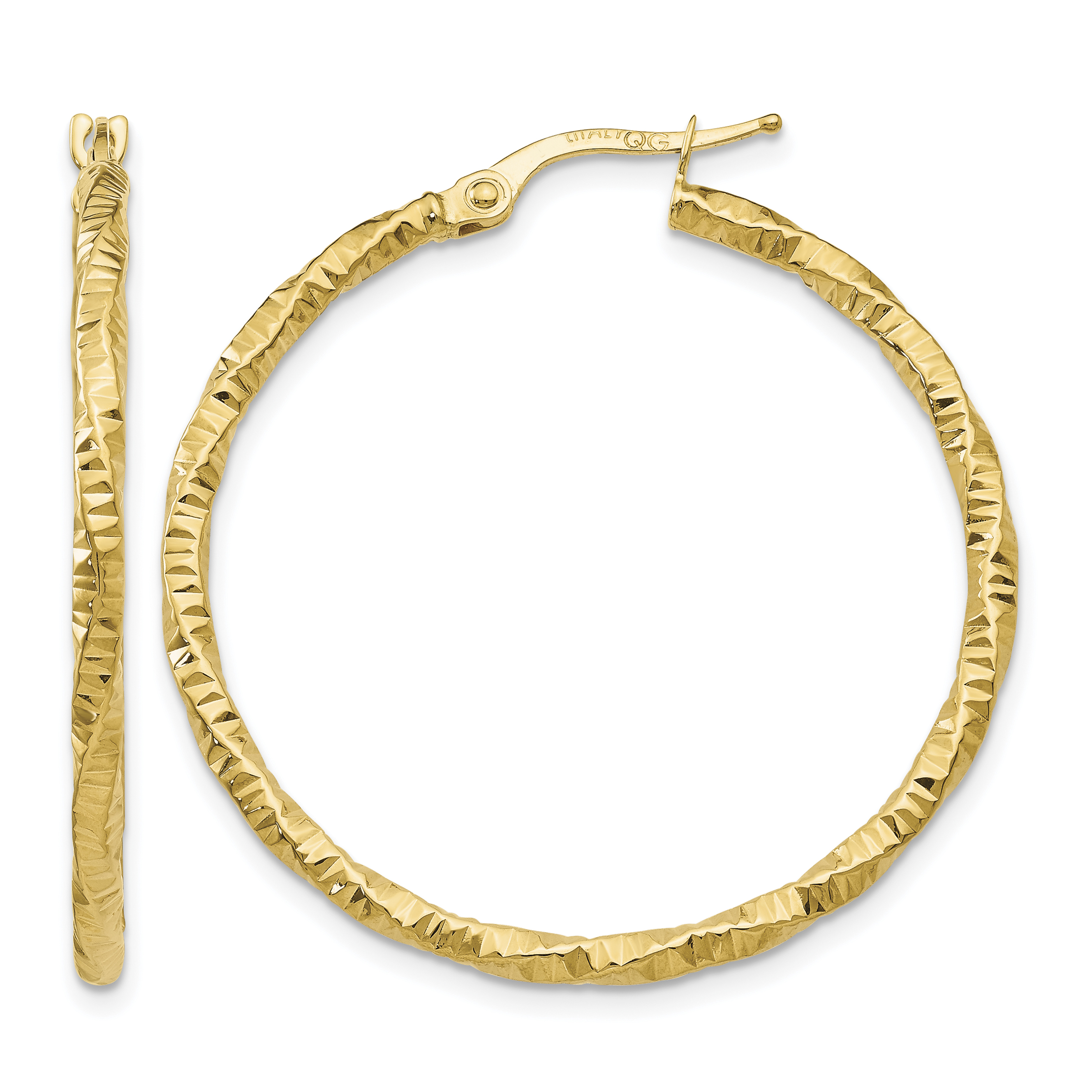 10k Polished and Textured Hoop Earrings (10TH672)