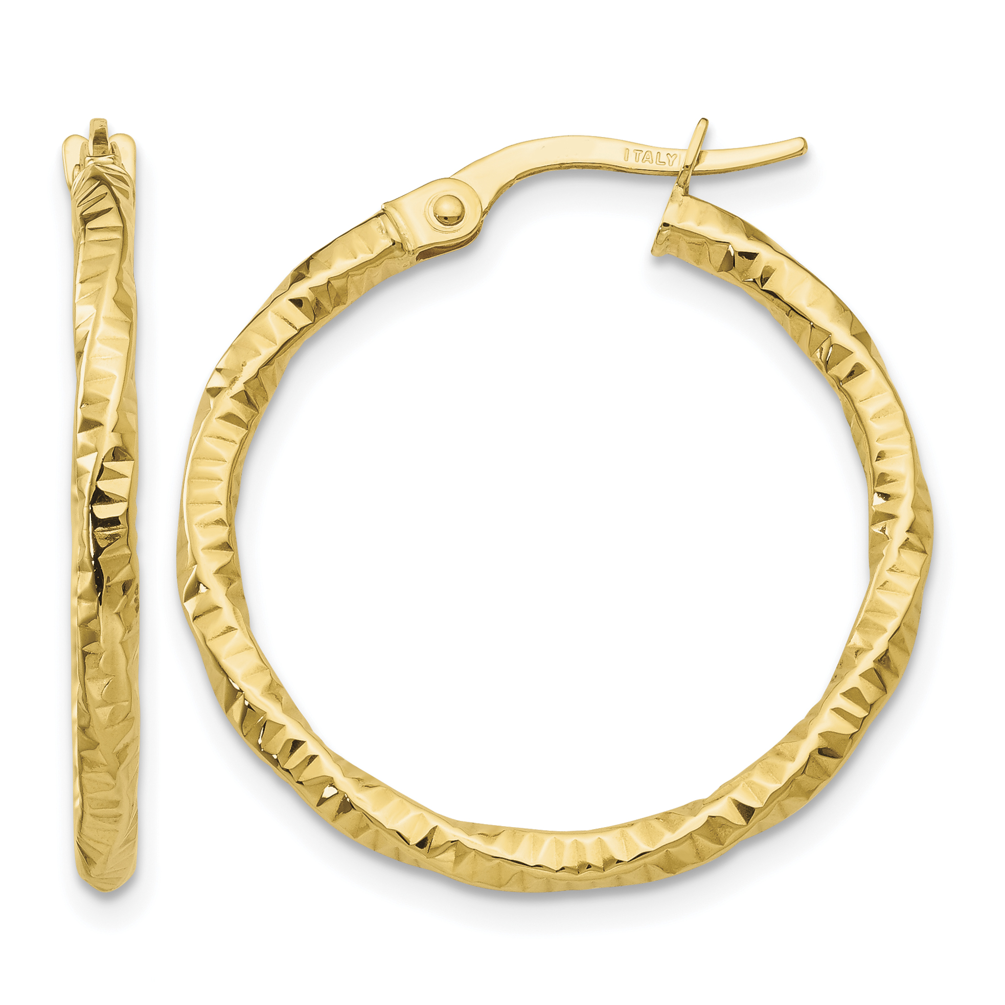 10k Polished and Textured Hoop Earrings (10TH674)