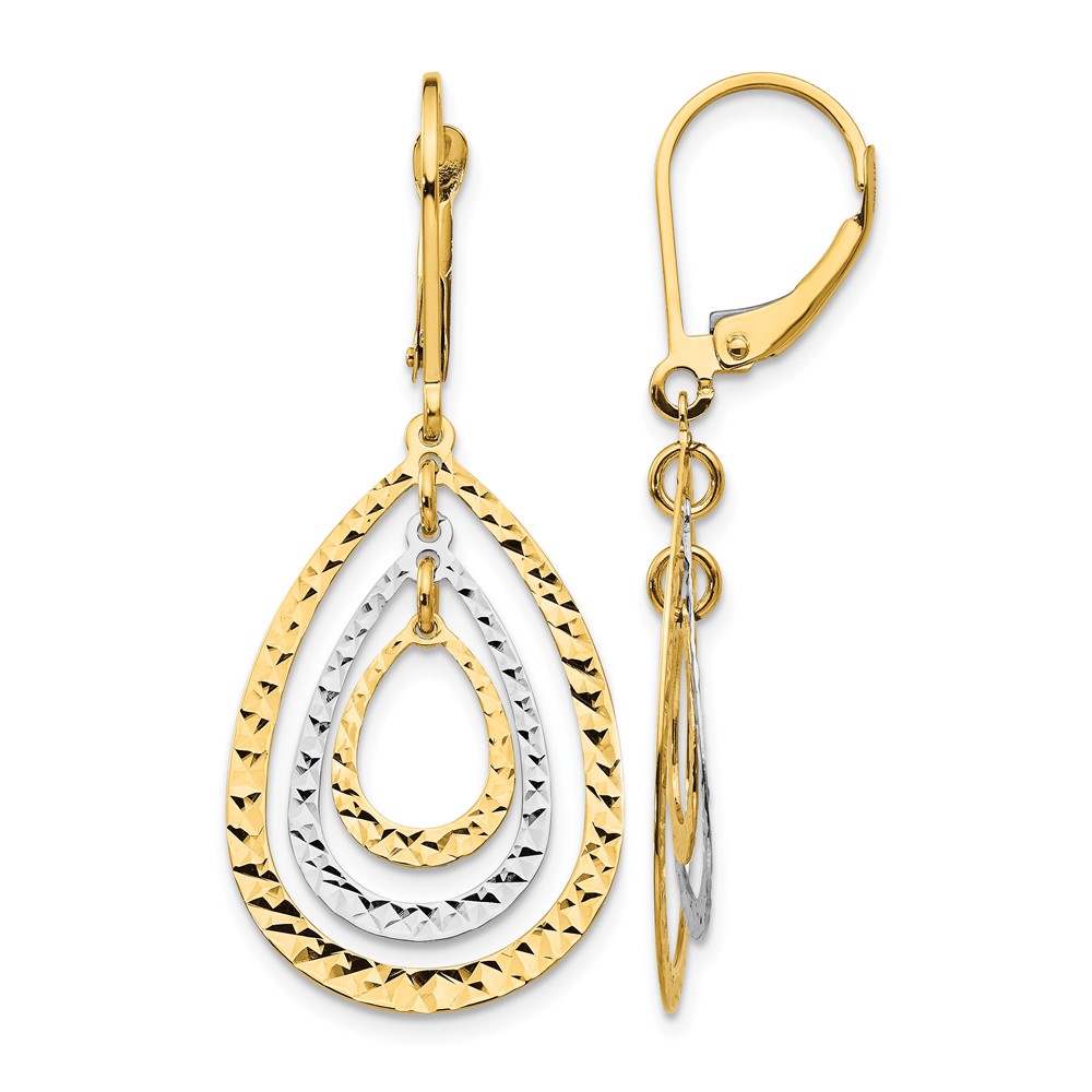 10k Two-tone Diamond Cut Leverback Earrings (10TH882)