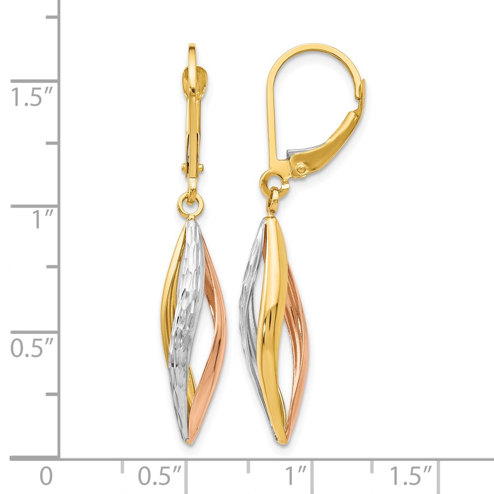10k Two-tone with White Rhodium Diamond-cut Leverback Earrings (10TH927)