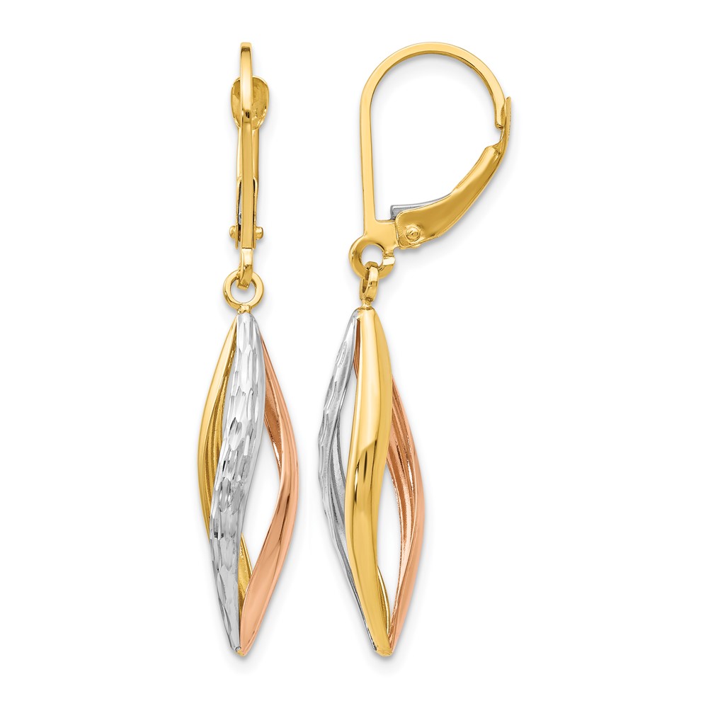 10k Two-tone with White Rhodium Diamond-cut Leverback Earrings (10TH927)