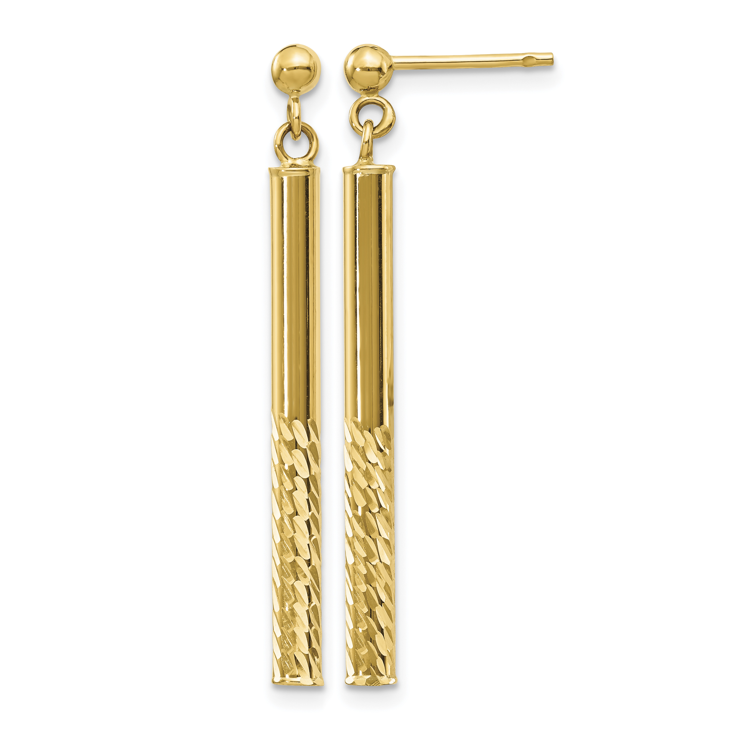 10k Polished and Diamond-cut Bar Dangle Post Earrings (10TH954)