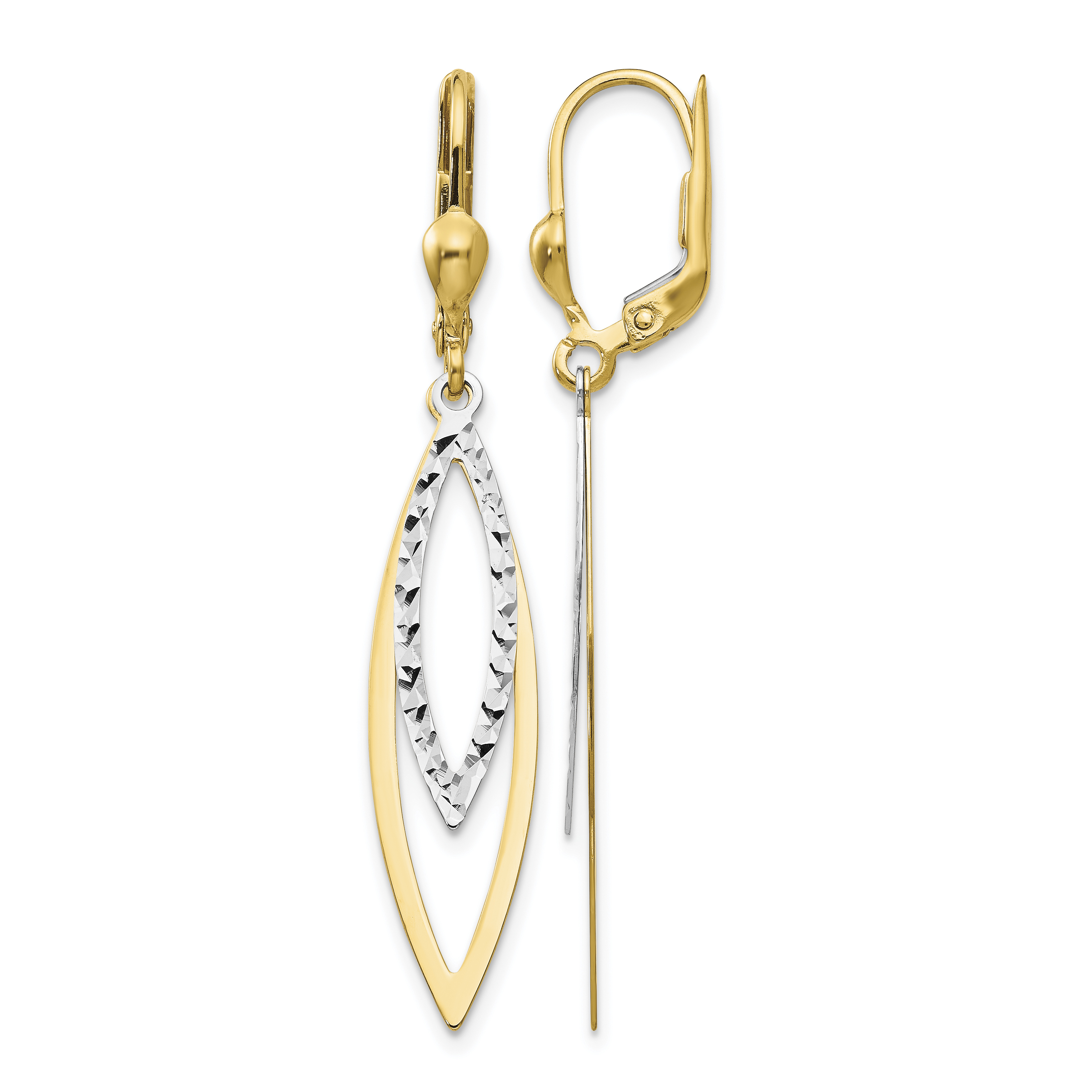 10k Two-tone Diamond-cut Leverback Earrings (10TL305)
