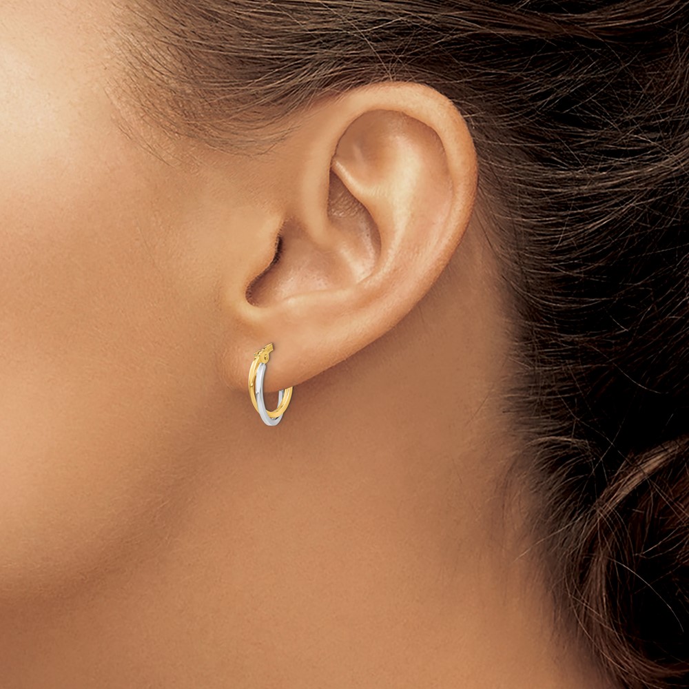 10k Two-tone Polished Hollow Hoop Earrings (10TL697)