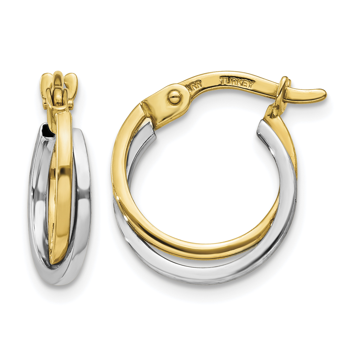 10k Two-tone Polished Hollow Hoop Earrings (10TL697)