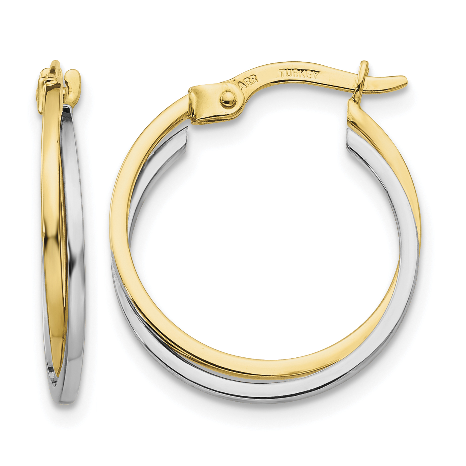 10k Two-tone Polished Hollow Hoop Earrings (10TL701)